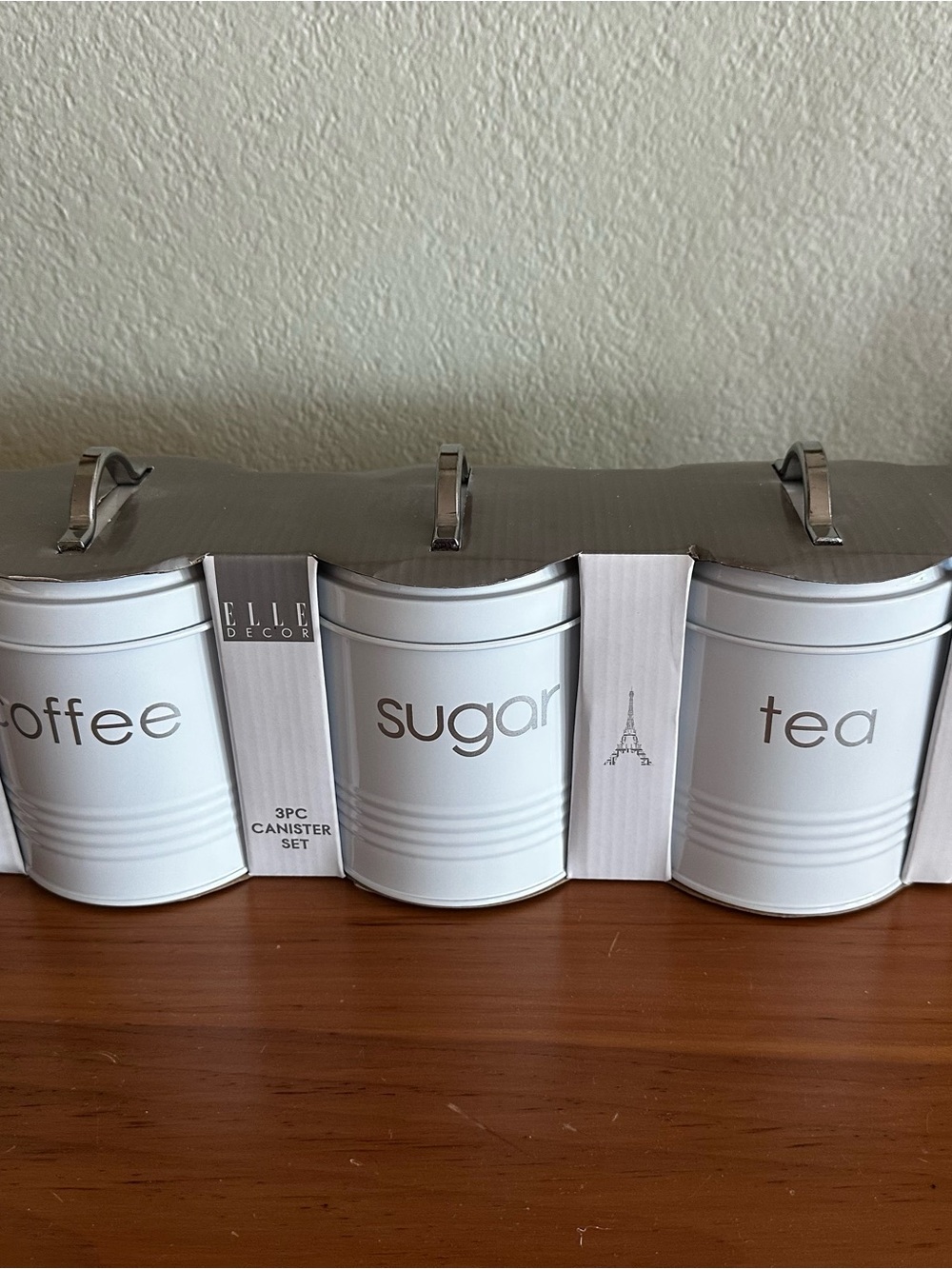 New Elle Decor Small White Metal Canister Set with Lids